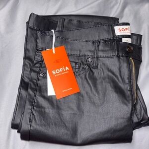 Sofia Vergara Faux Leather Pants Black High Rise Flare NWT Size 8